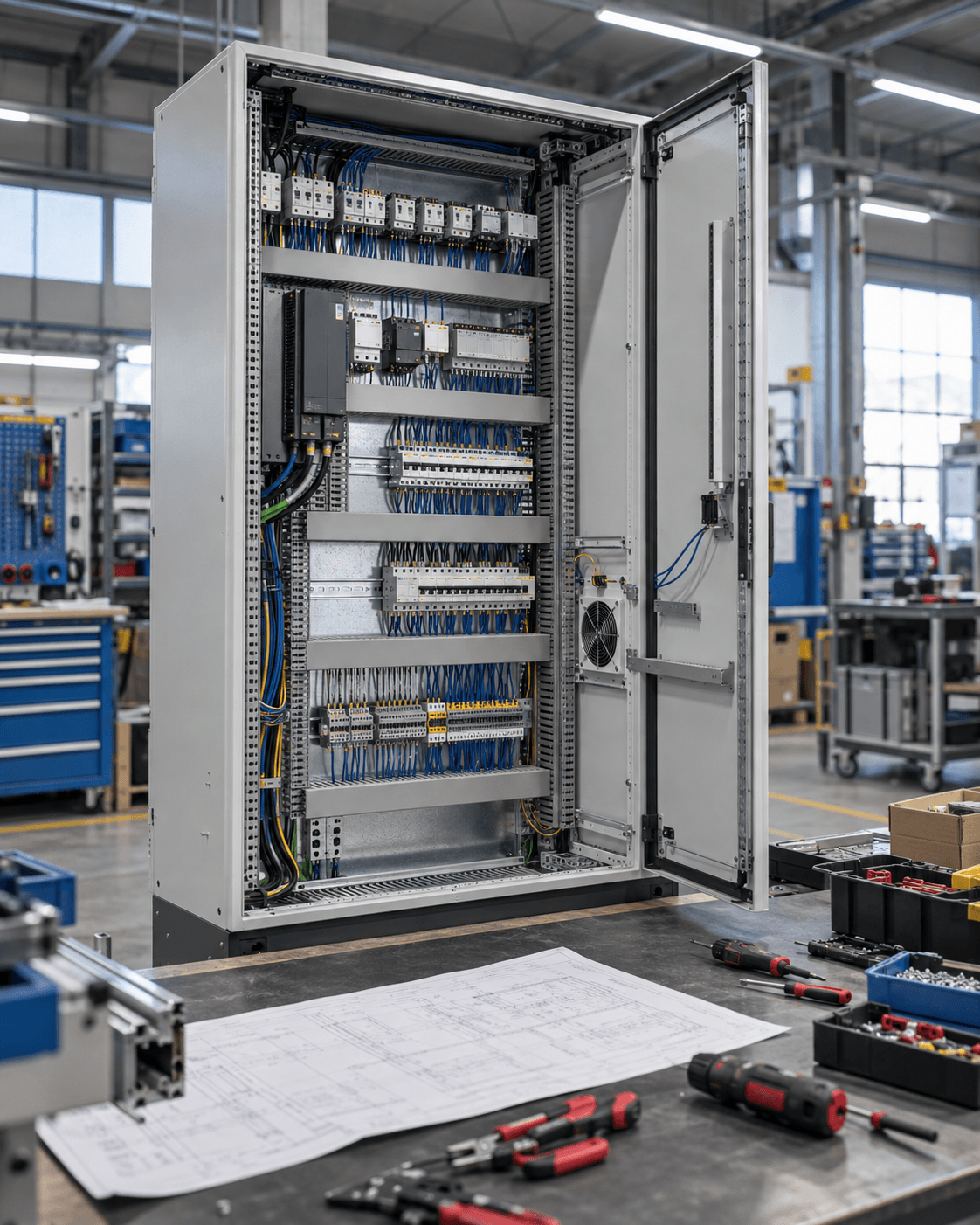 Quadri elettrici industriali installati in una sala tecnica